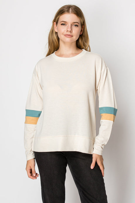 Color Block Stripe Long Sleeve Top - Mutcci